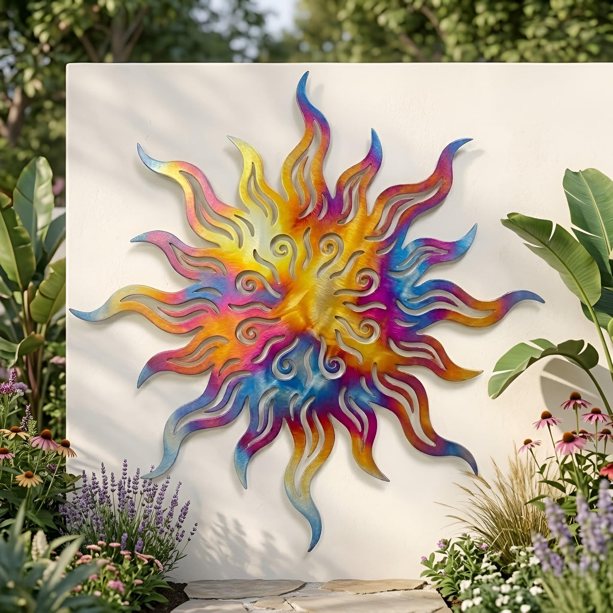 Sun Metal Wall Art, Southwestern Yard Ornament,Celestial Outdoor Decor, Large Sunburst Sculpture for Patio,  Boho Decor Gift