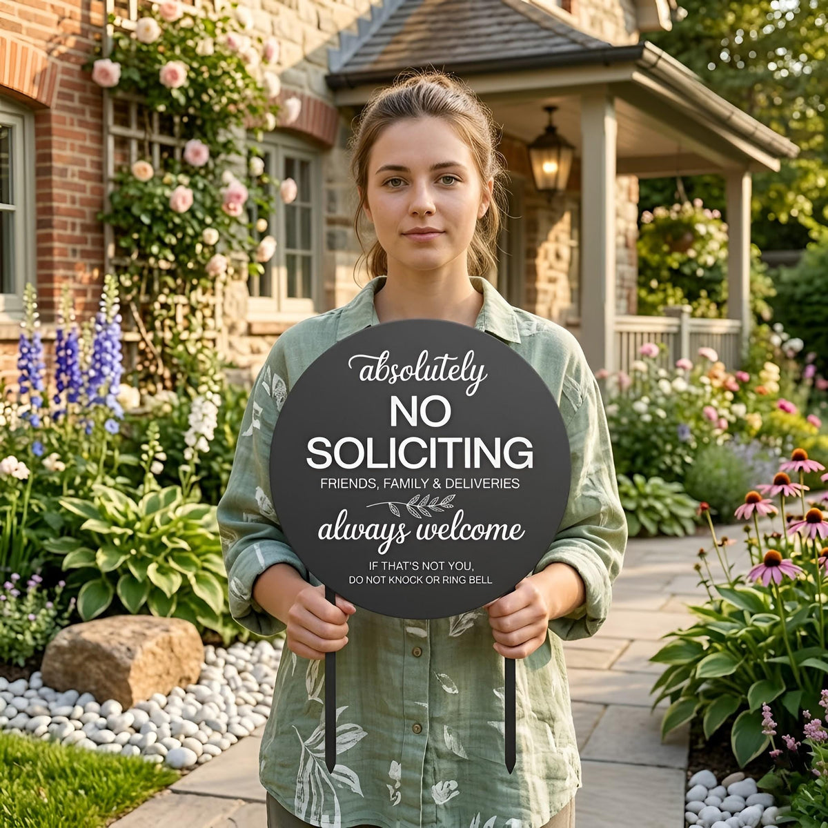 No Soliciting Doorbell Sign:  Door sign No solicitors, No Knock doorbell sign