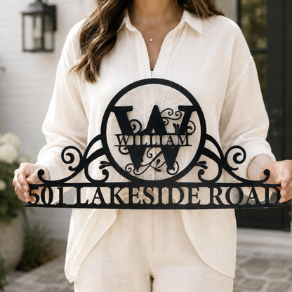 Customized Elegant Metal Address Sign - Durable Outdoor Home Decor, Personalized Stylish Name & Address Display