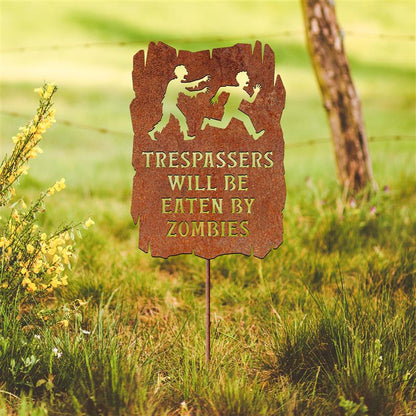 Trespassers Will Be Eaten by Zombies Metal Garden Yard Sign, Funny Zombie Yard Art, Halloween Outdoor Decor, Spooky Lawn Stake