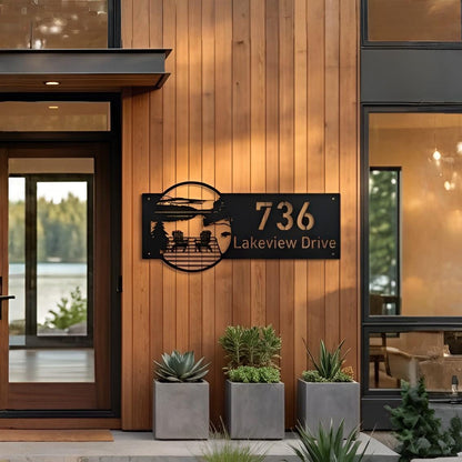 Personalized Lake House Address Sign, Metal House Number Plaque,Lakehouse Number Sign, Lake House Wall Decor, Outdoor Cabin Entry Sign