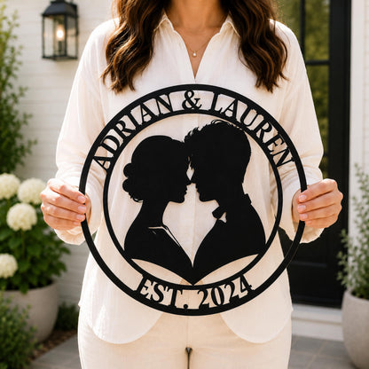 Couple Metal Sign, Custom Photo Silhouette Metal Wall Art, Wedding, Anniversary Gift