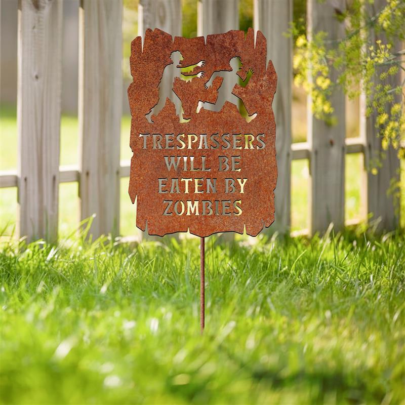 Trespassers Will Be Eaten by Zombies Metal Garden Yard Sign, Funny Zombie Yard Art, Halloween Outdoor Decor, Spooky Lawn Stake