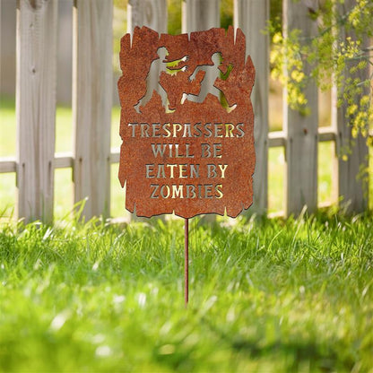 Trespassers Will Be Eaten by Zombies Metal Garden Yard Sign, Funny Zombie Yard Art, Halloween Outdoor Decor, Spooky Lawn Stake