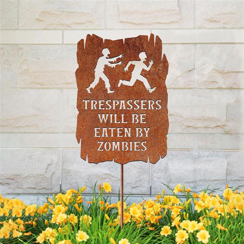Trespassers Will Be Eaten by Zombies Metal Garden Yard Sign, Funny Zombie Yard Art, Halloween Outdoor Decor, Spooky Lawn Stake