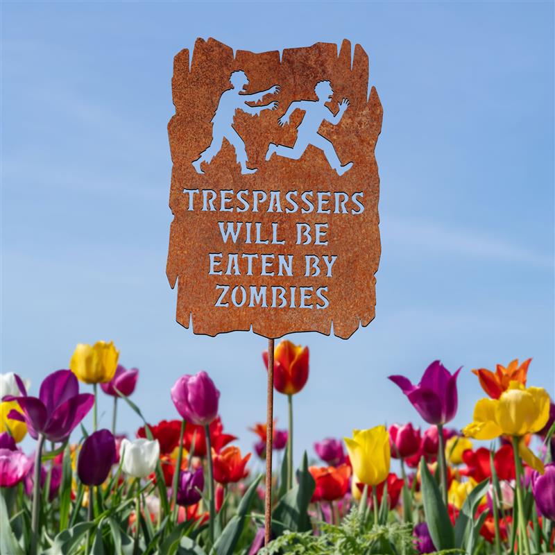 Trespassers Will Be Eaten by Zombies Metal Garden Yard Sign, Funny Zombie Yard Art, Halloween Outdoor Decor, Spooky Lawn Stake