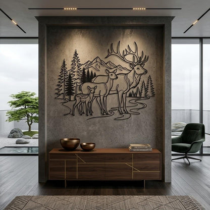 Deer Family Metal Wall Art, Rustic Wildlife Decor, Mountain Forest Cabin Wall Hanging Gift