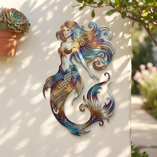 Mermaid Metal Wall Art, Coastal Ocean Decor, Nautical Fantasy Sculpture, Beach House Accent, Seaside Gift For Her Home, Ocean Lover Gift