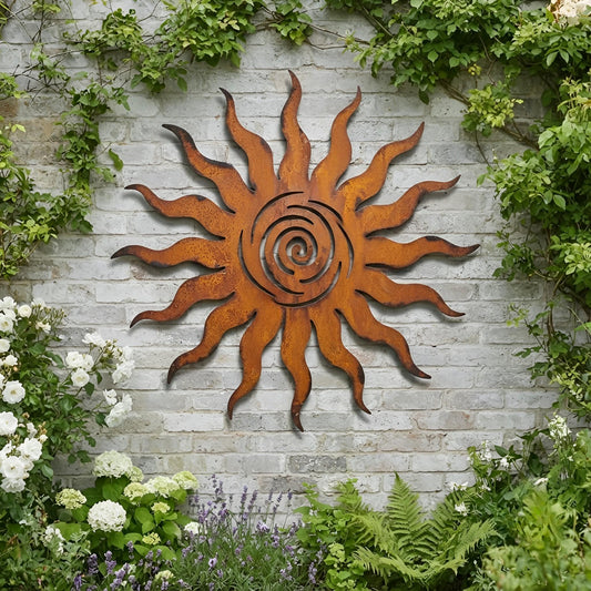 Rustic Metal Sun Wall Art, Large Outdoor Garden Decor, Rusted Sunburst Wall Hanging for Patio, Porch or Yard, Nature Lover Gift