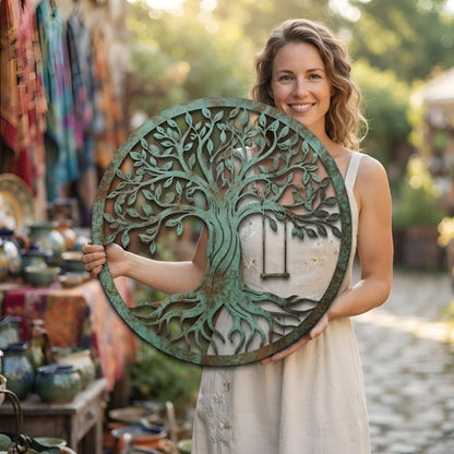 Tree of Life Metal Wall Art with Swing, Tree of Life Garden Decor, Rustic Tree of Life Outdoor Wall Hanging, Nature Home Accent