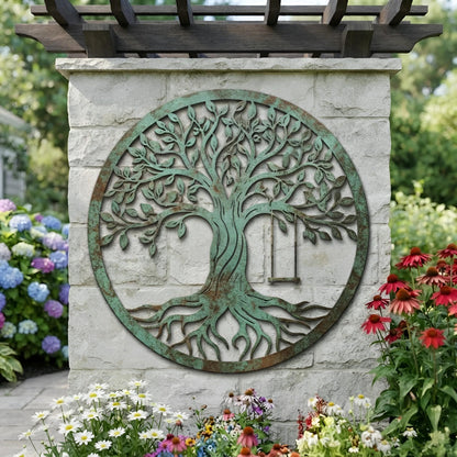 Tree of Life Metal Wall Art with Swing, Tree of Life Garden Decor, Rustic Tree of Life Outdoor Wall Hanging, Nature Home Accent