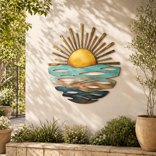 Sunset Ocean Metal Wall Art, Coastal Wave Decor, Sea Landscape Wall Sculpture, Beach House Living Room Decor, Seaside Home Housewarming Gift
