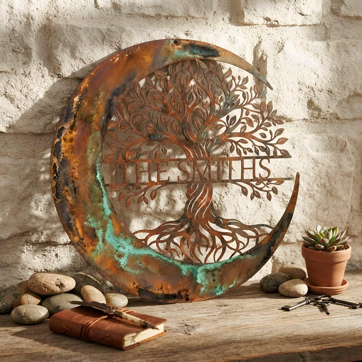 Custom Family Name Tree of Life Metal Sign, Personalized Last Name Wall Decor, Crescent Moon Family Plaque, Family Gift