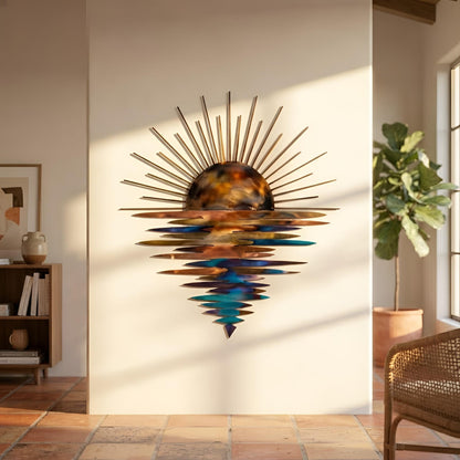 Sunrise Ocean Metal Wall Art, Sunset Lake Decor, Sunburst Water Reflection Sign, Beach House Decor, Modern Home Decor