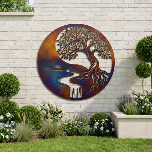 Yin Yang Tree of Life Metal Wall Art, Zen Home Art, Meditation Yoga Decor, Outdoor Patio Decoration, Yoga Lover Gift