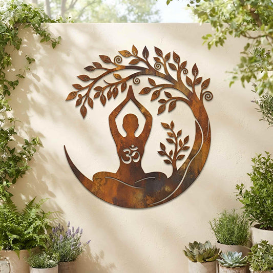 Rustic Yoga Wall Decor, Meditating Woman Metal Art , Zen Home Accent, Outdoor Garden Decor,Peaceful Patio or Studio Accent