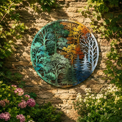 Four Seasons Forest Metal Wall Art, Rustic Tree Wall Decor, Outdoor Nature Wall Hanging,  Cabin Home Decor, Nature Lover Gift