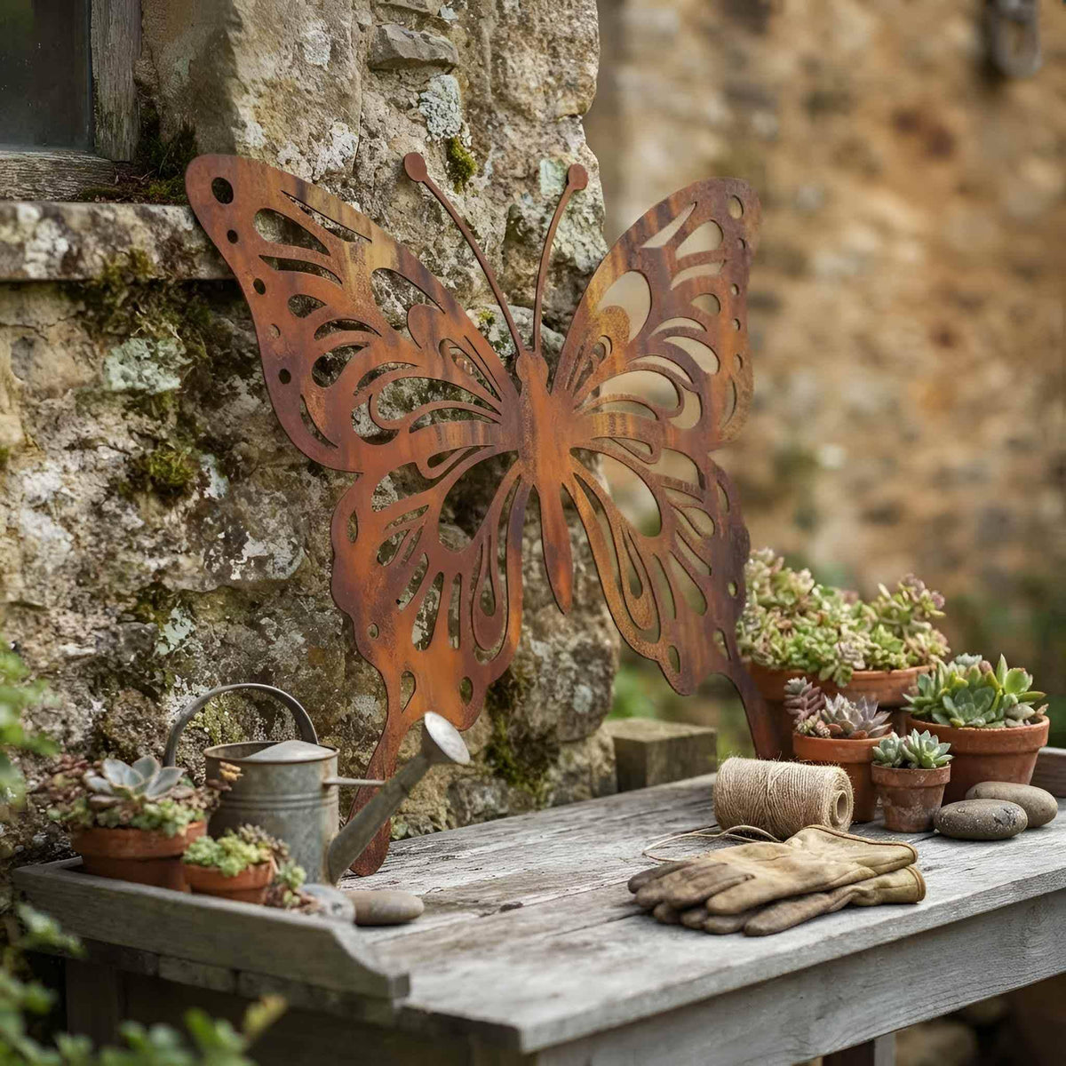 Butterfly Metal Wall Decor, Rustic Butterfly Outdoor Garden Sculpture, Large Weathered Wall Art for Backyard, Fence or Patio