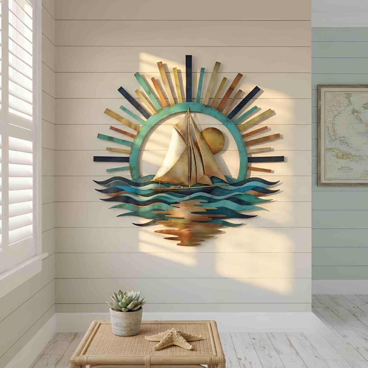 Metal Sailboat Wall Art, Coastal Ocean Decor, Nautical Sunset Wall Hanging, Beach House Patio and Porch Decor, Beach House Gift