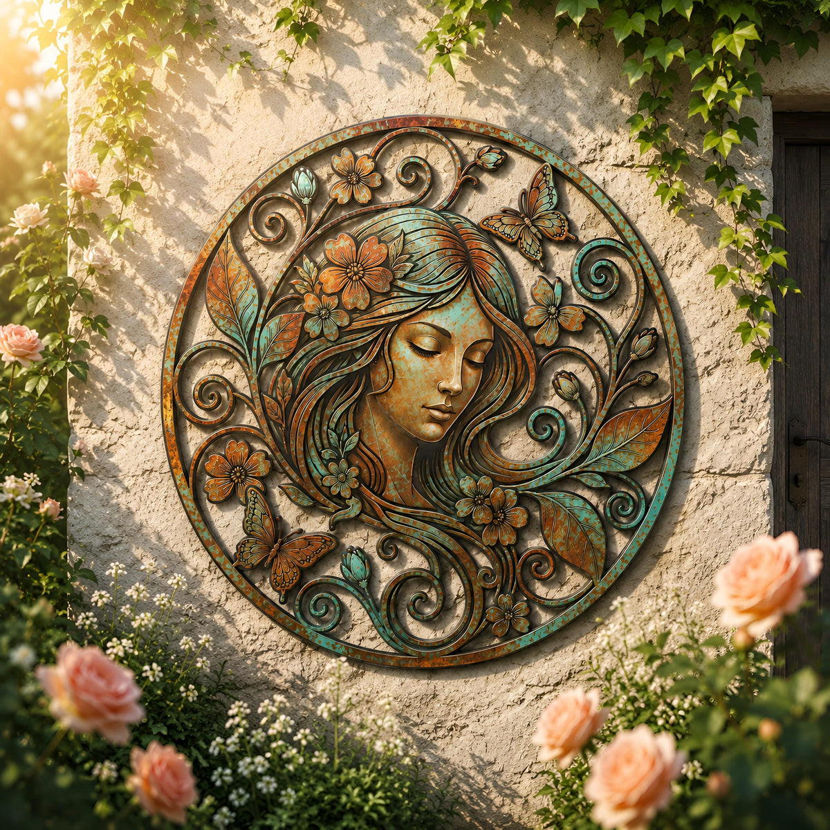 Goddess Metal Wall Art, Mother Nature Crescent Moon Face Decor, Whimsical Garden Sign, Boho Lover Gift,Gift for Gardener
