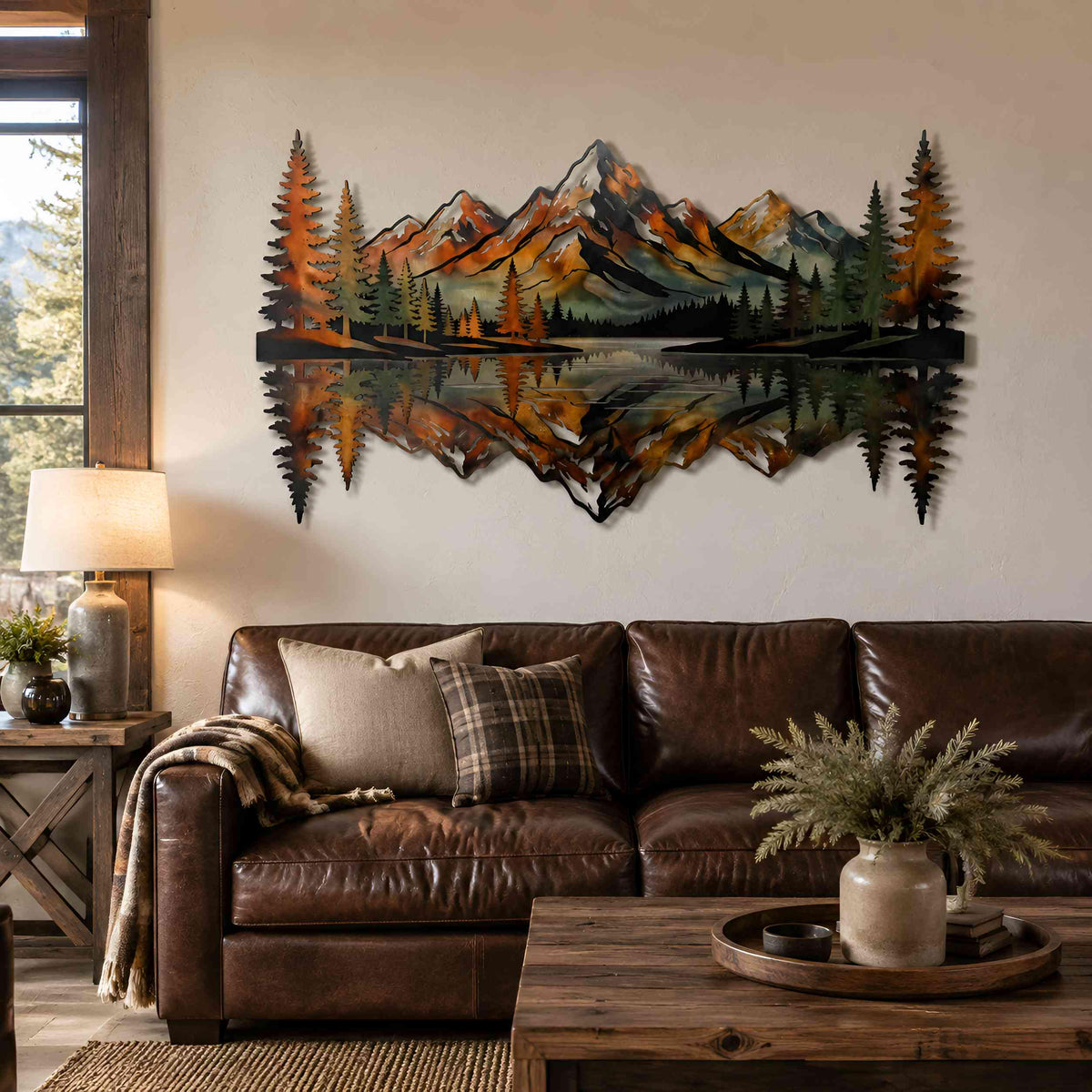 Mountain Lake Metal Wall Art, Mountain Forest Landscape Wall Decor, Rustic Cabin Decor, Nature Metal Art, Lake House Decor,Housewarming Gift