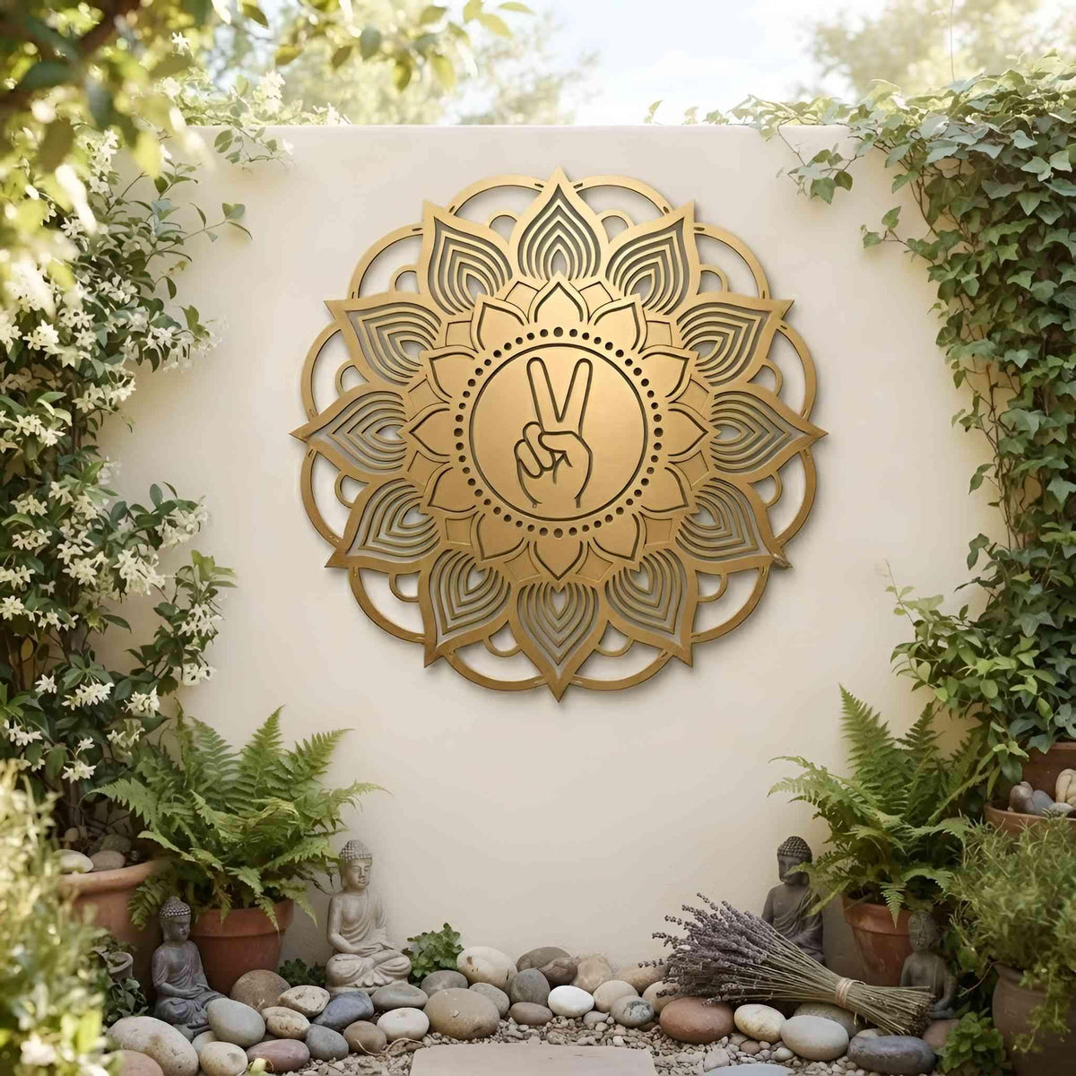 Mandala Metal Wall Decor, Peace Hand Sign Art, Bohemian Yoga Room Decor, Spiritual Meditation Wall Hanging, Zen House Decor