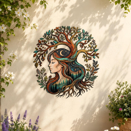 Tree Goddess Metal Wall Art, Woman Tree of Life Wall Decor, Boho Botanical Home Wall Decor, Mother Nature Decor, Spiritual Feminine Gift