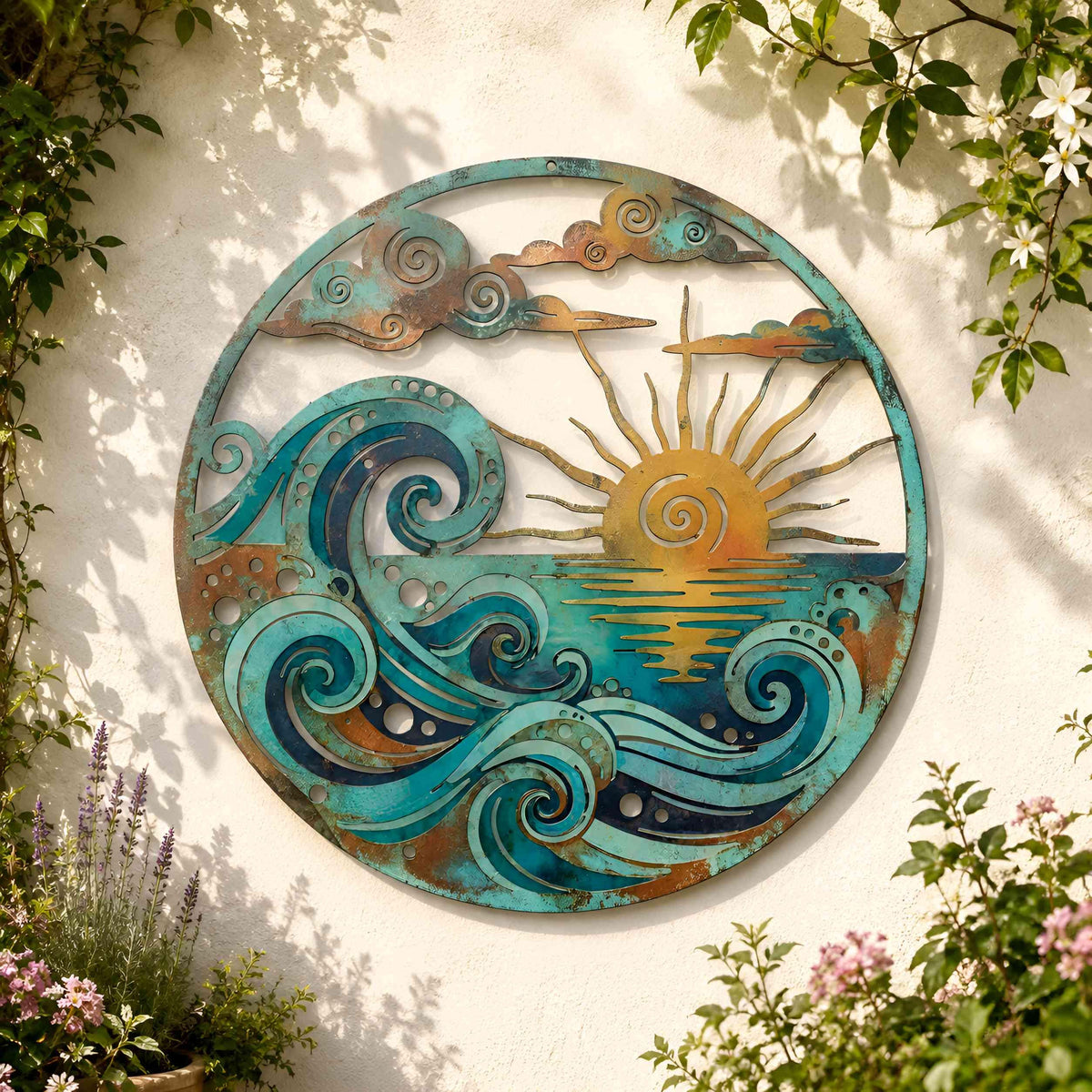 Ocean Wave Metal Wall Art, Coastal Sunset Decor, Beach House Wall Hanging, Nautical Outdoor Wall Art, Nature Lover Gift