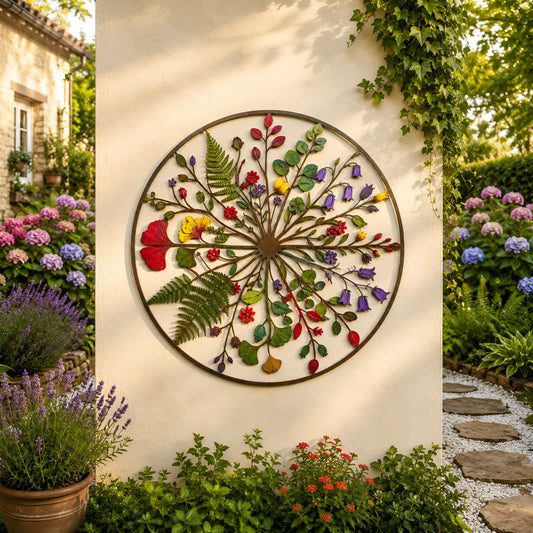 Botanical Wildflower Metal Wall Art, Wildflower Garden Decor, Colorful Botanical Garden Decor, Outdoor Porch Patio Decor