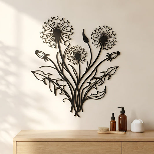 Dandelion Flower Metal Wall Art, Flower Garden Decor, Botanical Dandelion Flower Garden Accent , Flower Lovers Gift,  Home Decor