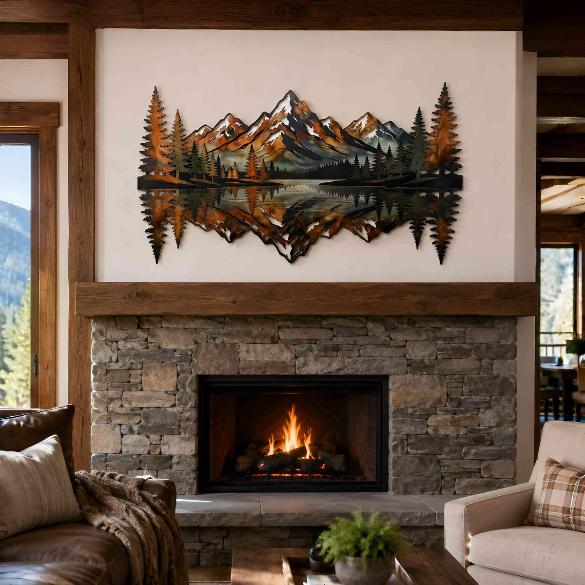 Mountain Lake Metal Wall Art, Mountain Forest Landscape Wall Decor, Rustic Cabin Decor, Nature Metal Art, Lake House Decor,Housewarming Gift