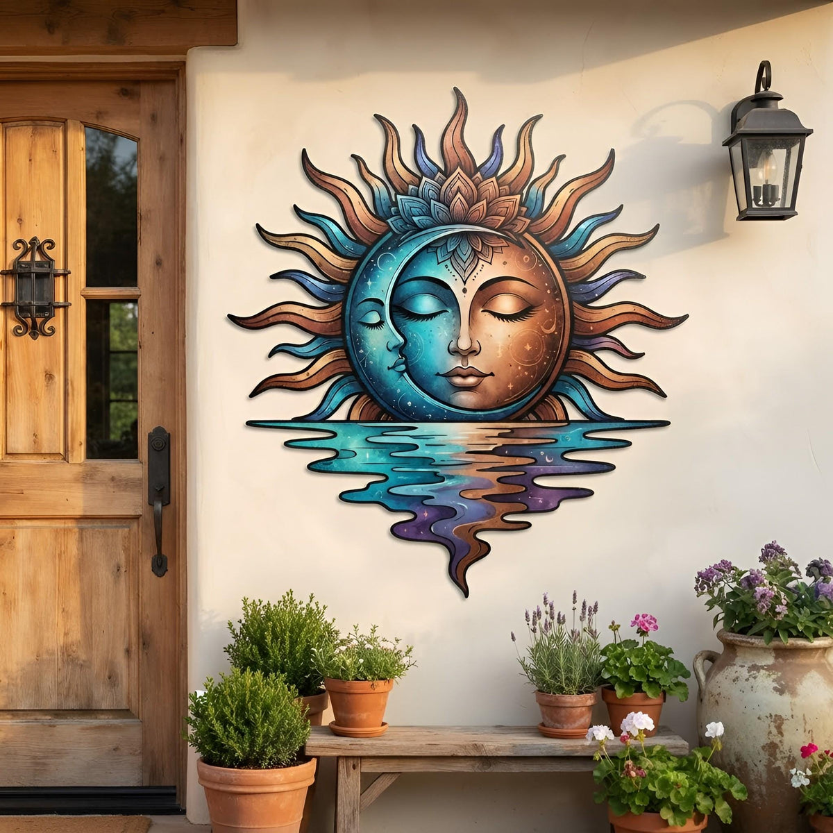 Sun and Moon Metal Wall Art, Celestial Outdoor Decor, Boho Sun Moon Wall Hanging, Cosmic Patio Garden Decor, Nature Gift