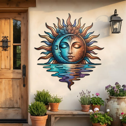 Sun and Moon Metal Wall Art, Celestial Outdoor Decor, Boho Sun Moon Wall Hanging, Cosmic Patio Garden Decor, Nature Gift