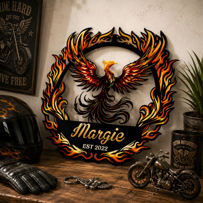 Personalized Phoenix Metal Wall Art, Custom Name Firebird Sign, Man Cave Decor, Flame Bird Wall Hanging, Firebird Gift