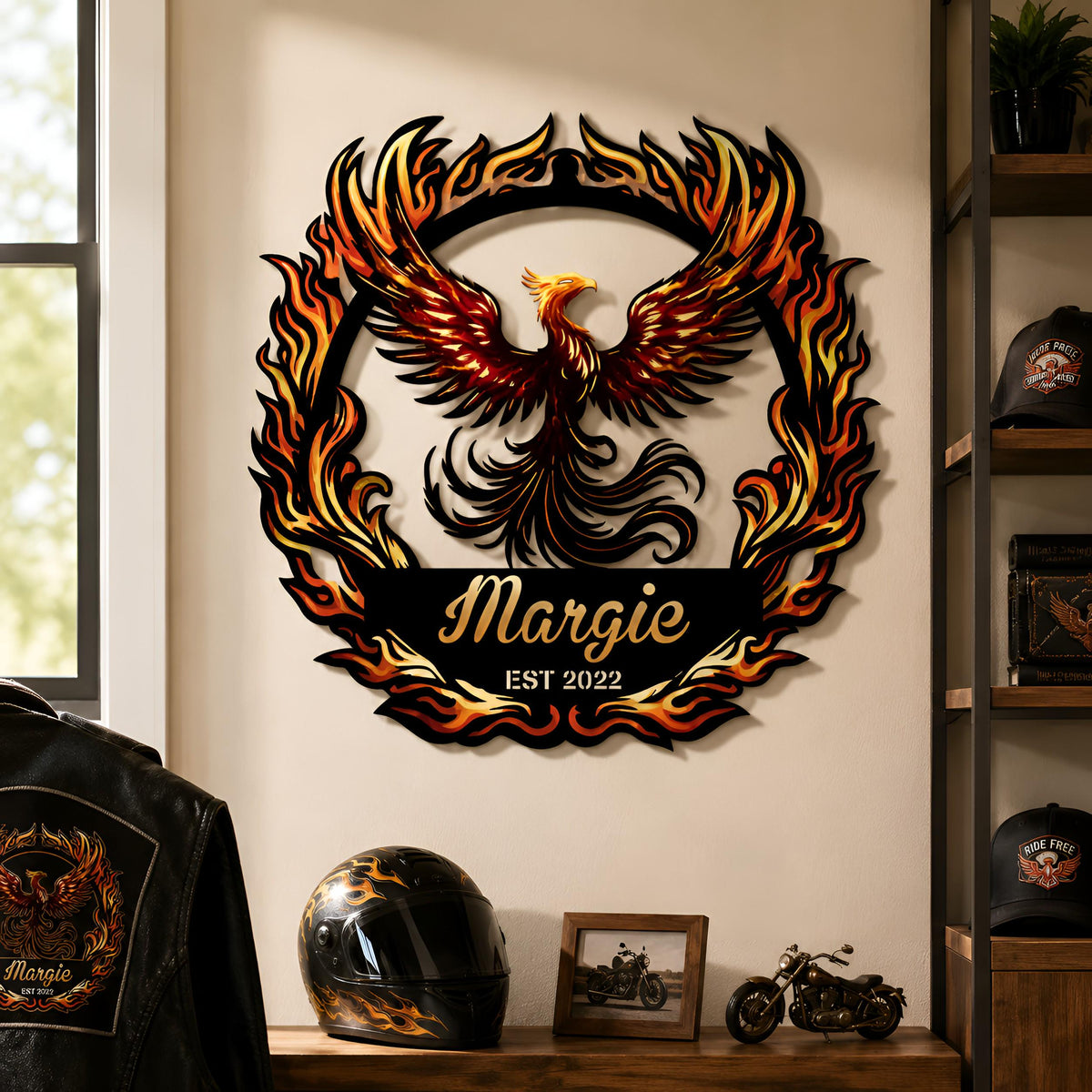Personalized Phoenix Metal Wall Art, Custom Name Firebird Sign, Man Cave Decor, Flame Bird Wall Hanging, Firebird Gift