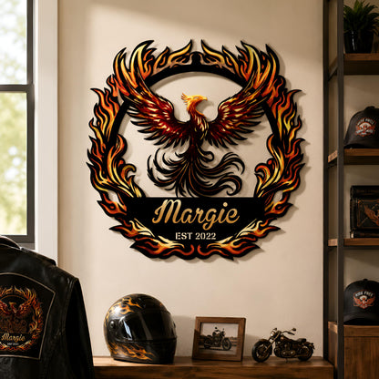 Personalized Phoenix Metal Wall Art, Custom Name Firebird Sign, Man Cave Decor, Flame Bird Wall Hanging, Firebird Gift