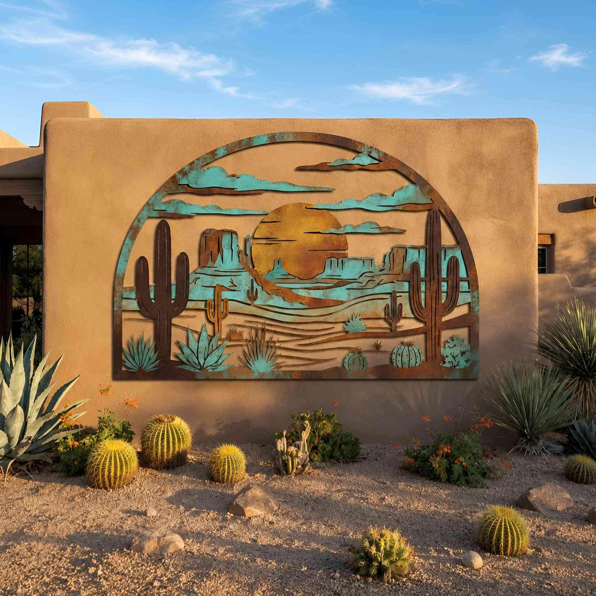 Desert Landscape Metal Sign, Southwestern Outdoor Decor, Cactus Sunset Wall Art, Western Home Accent, Desert Lover Gift
