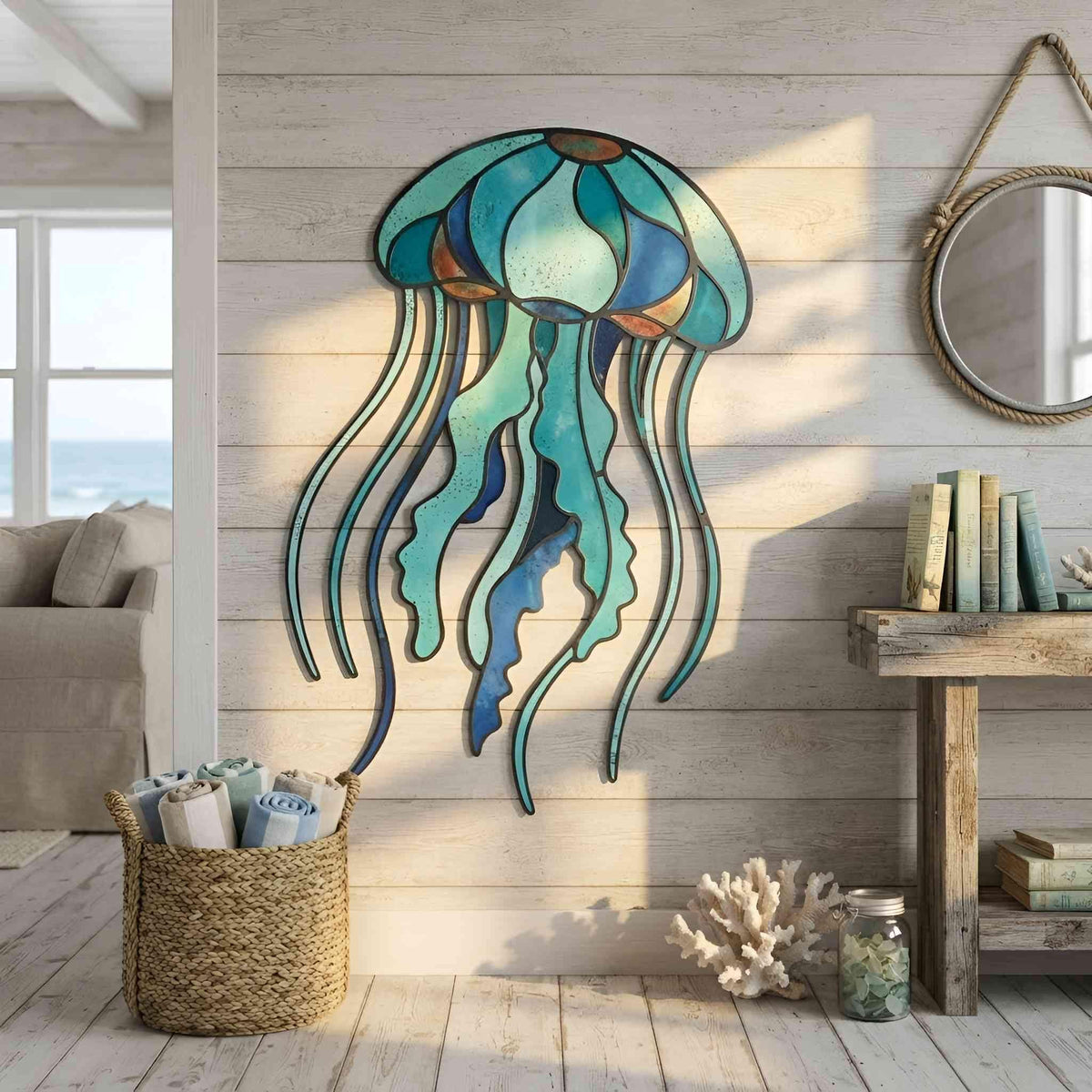 Jellyfish Metal Wall Art, Ocean Coastal Decor, Nautical Wall Hanging, Beach House Wall Decor, Sea Life Home Accent