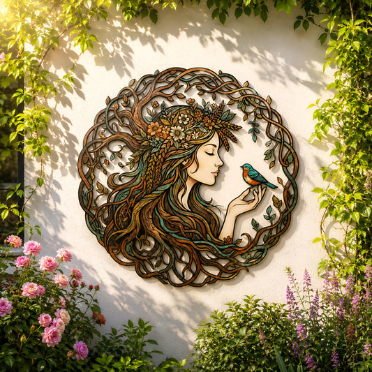 Botanical Woman Metal Wall Art, Nature Goddess Decor, Boho Nature Decor, Outdoor Garden Wall Hanging, Rustic Nature Gift