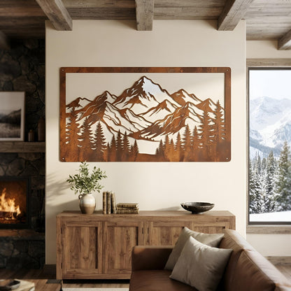 Mountain Metal Wall Art, Pine Forest Landscape Decor, Rustic Cabin Wall Hanging, Nature Inspired Lodge Art, Mountain Lover Gift