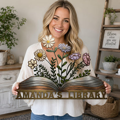 Personalized Library Metal Sign, Custom Book Nook Sign,Reading Room Sign Decor, Book Metal Wall Art, Book Club Decor,Bookshelf Sign