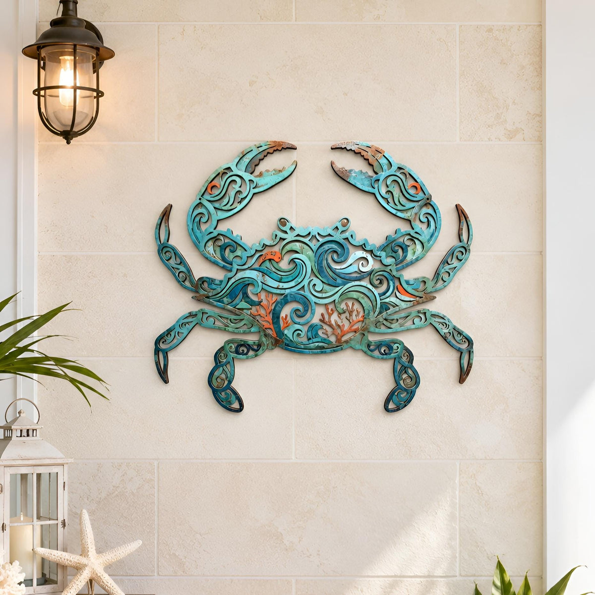 Blue Crab Metal Wall Art, Coastal Beach House Decor, Ocean Crab Wall Hanging, Nautical Outdoor Patio and Fence Decor, Crab Lover Gift