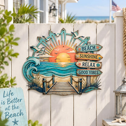 Beach Metal Wall Art, Coastal Ocean Sunset Sign, Nautical Beach House Decor, Tropical Patio Wall Decor, Seaside Gift