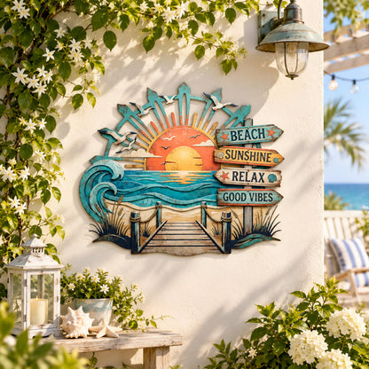 Beach Metal Wall Art, Coastal Ocean Sunset Sign, Nautical Beach House Decor, Tropical Patio Wall Decor, Seaside Gift