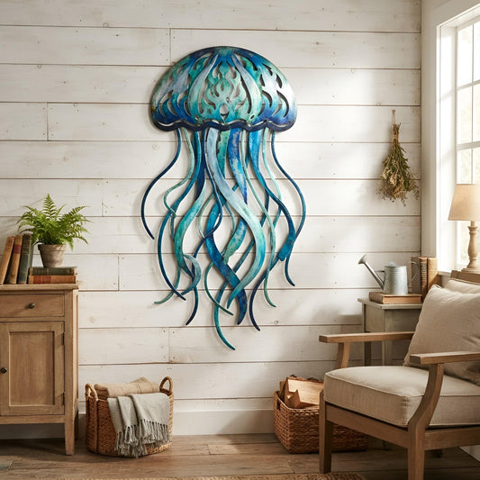 Blue Jellyfish Wall Art, Metal Sea Life Decor, Coastal Beach Wall Hanging, Coastal Marine Wall Art, Ocean Sea Life Decor, Beach Home Decor