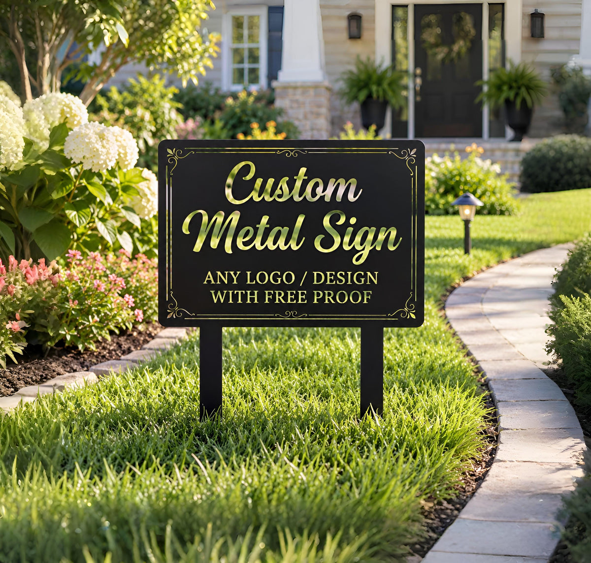 Personalized Metal Yard Sign with Stake, Customizable Lawn Marker for Home, Business, Text, Logo, Shape, Custom Metal Sign, Home Decor