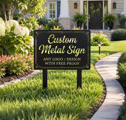 Personalized Metal Yard Sign with Stake, Customizable Lawn Marker for Home, Business, Text, Logo, Shape, Custom Metal Sign, Home Decor
