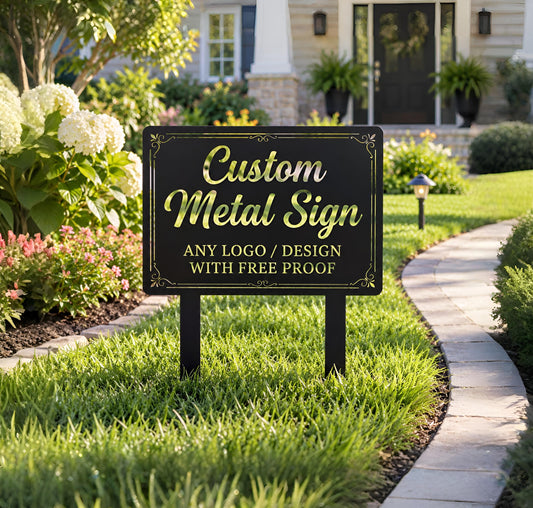 Personalized Metal Yard Sign with Stake, Customizable Lawn Marker for Home, Business, Text, Logo, Shape, Custom Metal Sign, Home Decor